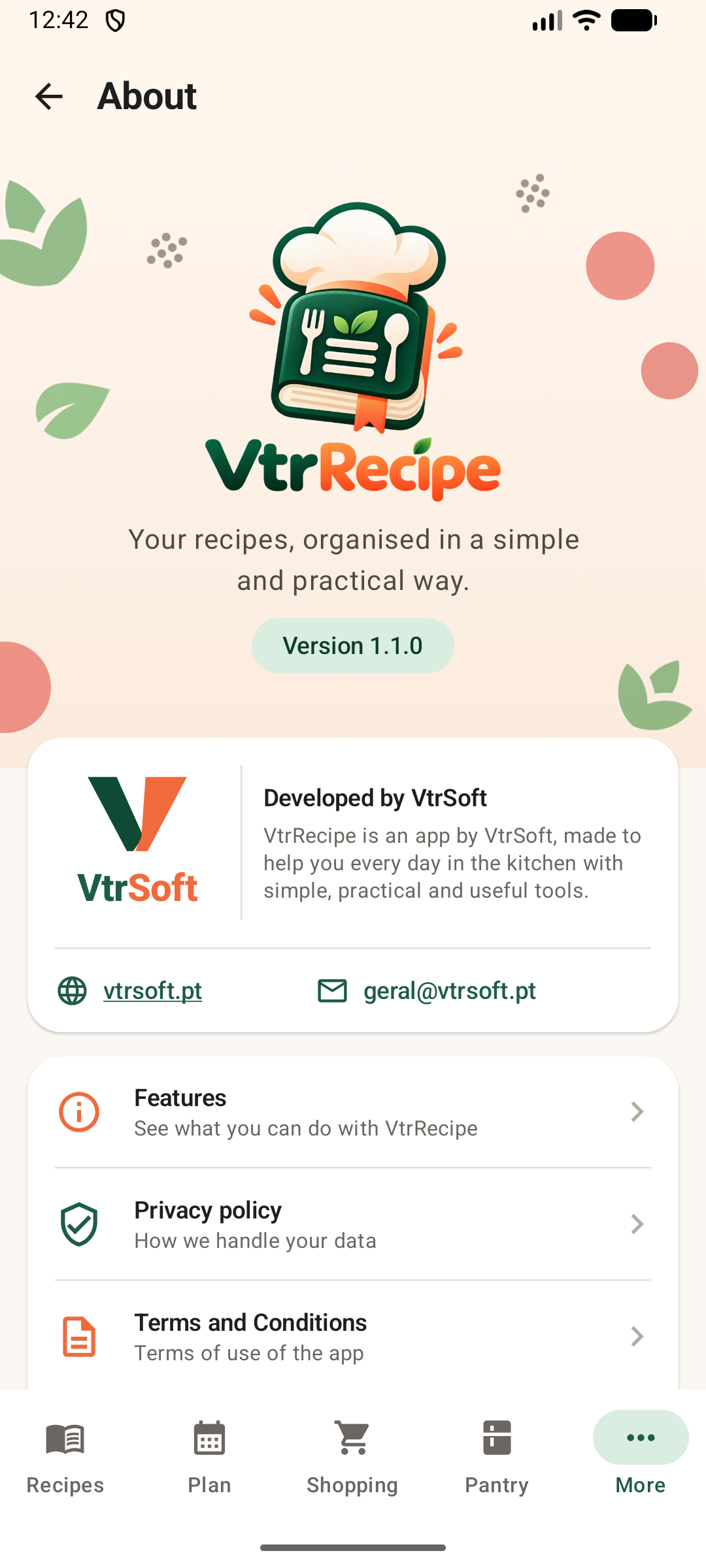 Página Sobre da VtrRecipe